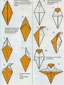 Схема для оригами трясогузки, п. 1 -11
