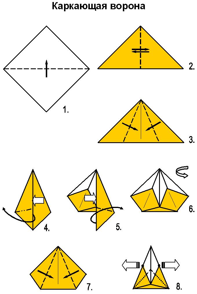 Каркающая ворона оригами схема