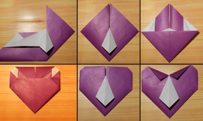 Сердце оригами с галстуком схема 3