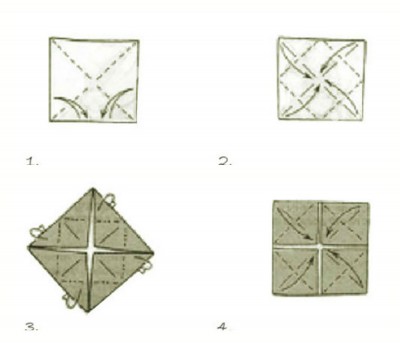 Простая кусудама Тройной блинчик схема складывания шаг 1-4