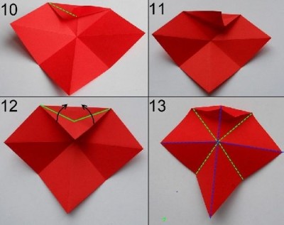 Водосбор оригами цветок сборка шаг 10-13