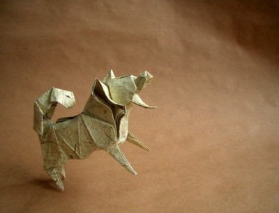 Оригами собака по схеме Katsuta Kyouhei