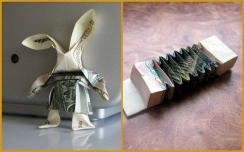 Забавный заяц с баяном в стиле Moneygami Забавный заяц с баяном в стиле Moneygami