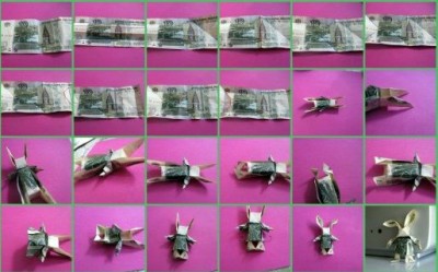 Заяц Moneygami схема сборки Заяц Moneygami схема сборки