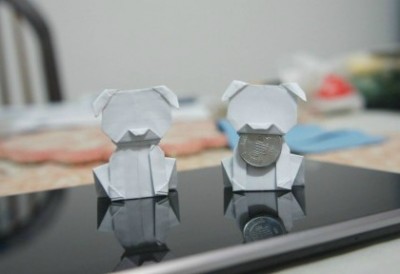 Денежное оригами из бумаги собака Денежное оригами из бумаги собака