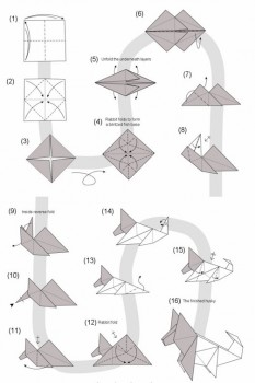 Схема сборки оригами собака породы Хаски