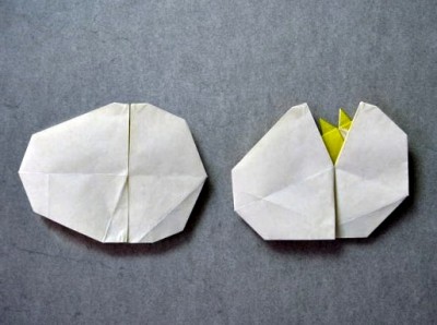 Оригами из бумаги яйцо с маленьким птенчиком Оригами из бумаги яйцо с маленьким птенчиком